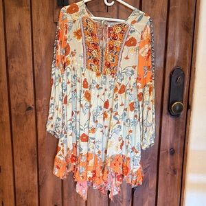 Patrons of Peace Boho Orange and Cream Floral Dress